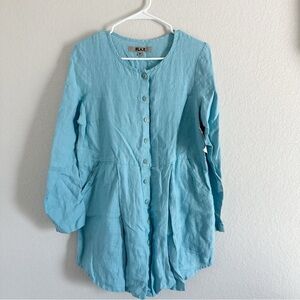 NWT Flax Linen Tunic Top Dress Pockets Blue Sz P Petite Women’s